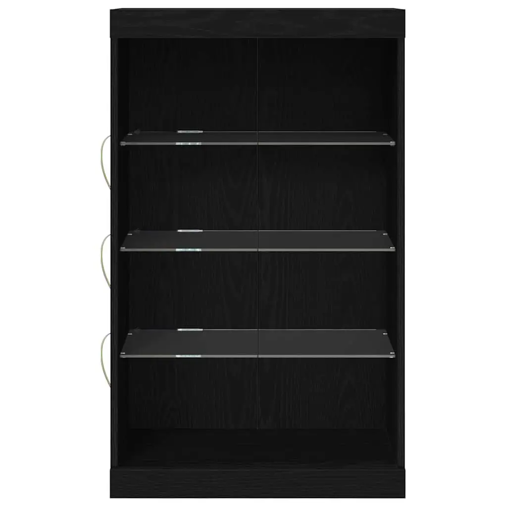 LED Sideboard 60.5 cm Black Oak Modern Storage Cabinet with Glass Shelves and Multicolour LED Lighting