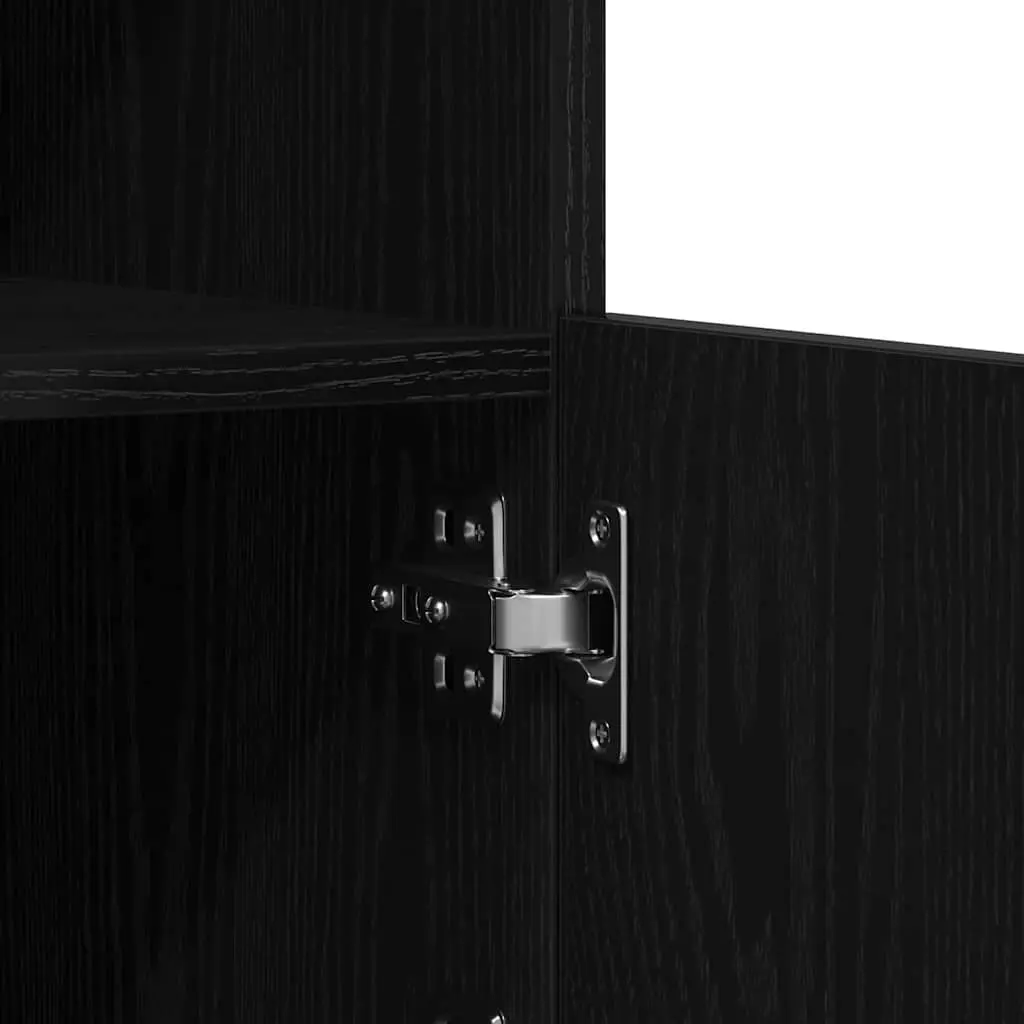 LED Sideboard 60.5 cm Black Oak Modern Storage Cabinet with Glass Shelves and Multicolour LED Lighting