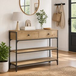 Console Table Engineered Wood Steel Frame Accent Display Storage Brown