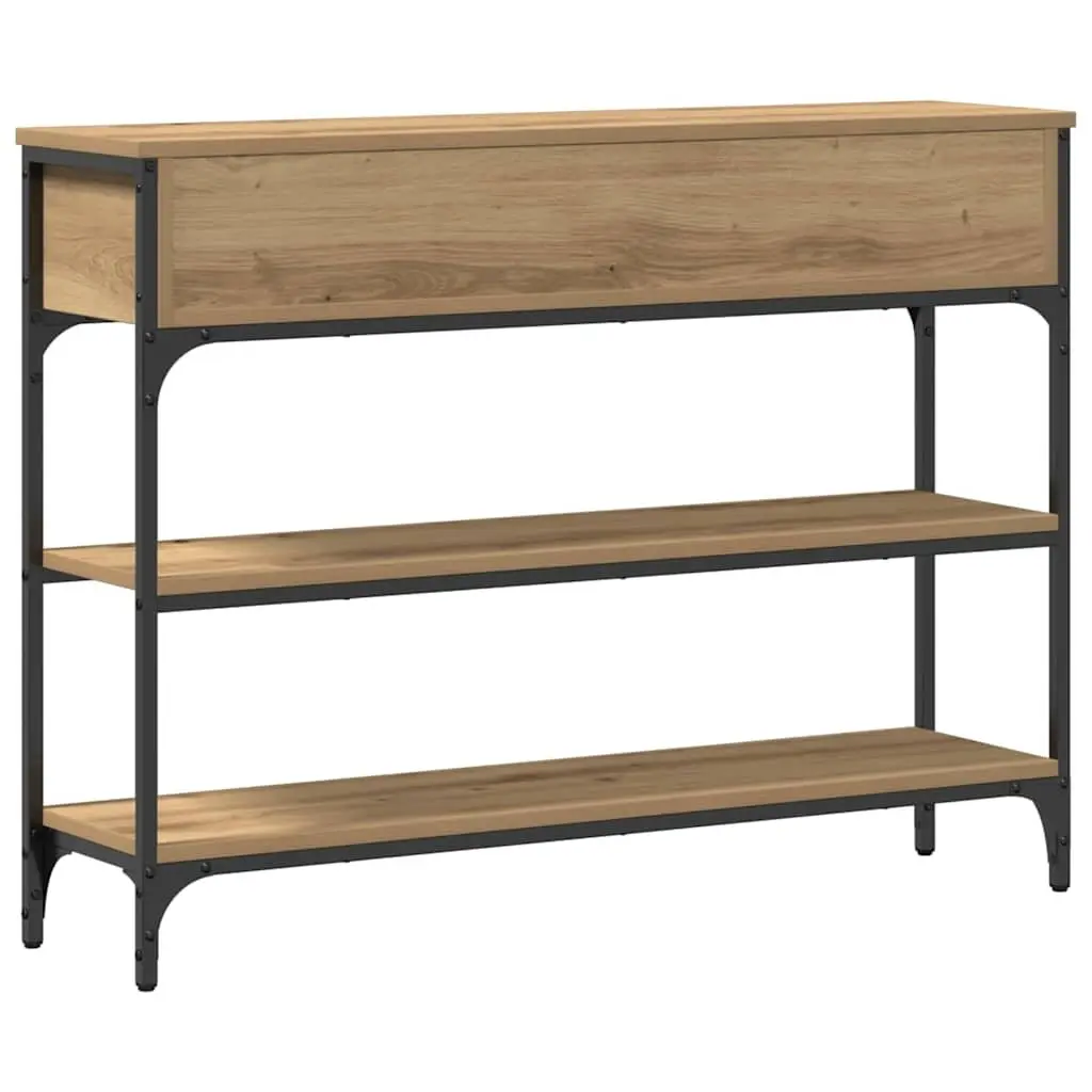 Console Table Engineered Wood Steel Frame Open Shelving Drawer Storage Brown