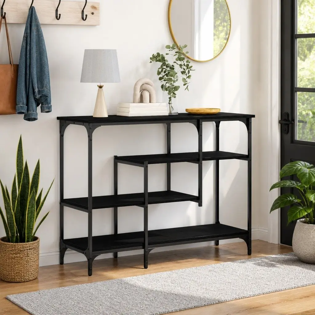 Console Table 100x35x75cm Black Industrial Style with Shelf Storage