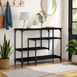 Black Console Table with Shelf for Enhanced Living Space 100x35x75cm