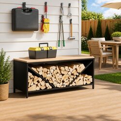 Stylish Firewood Rack with Wooden Top for Cozy Living Spaces 100.5x35.5x40cm