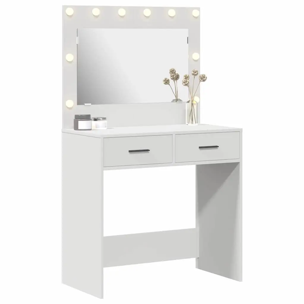 Dressing Table White Engineered Wood LED Mirror Storage Drawers