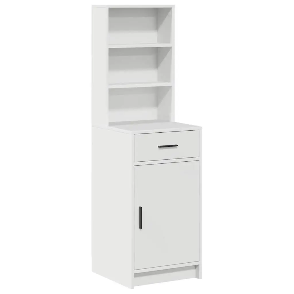Highboard Storage Cabinet White 40 x 40.5 x 135cm Engineered Wood Hinge Doors Drawers Shelves Modern Furniture