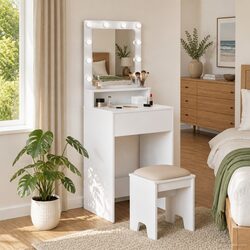 Elevate Your Space with a White Vanity Table and LED Mirror