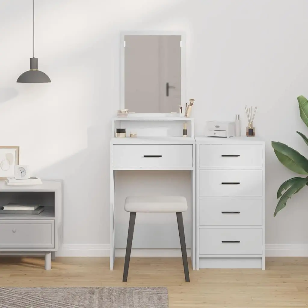 Dressing Table 50 x 41 x 140 cm White Modern Vanity Unit with Large Mirror and Multiple Drawers Storage
