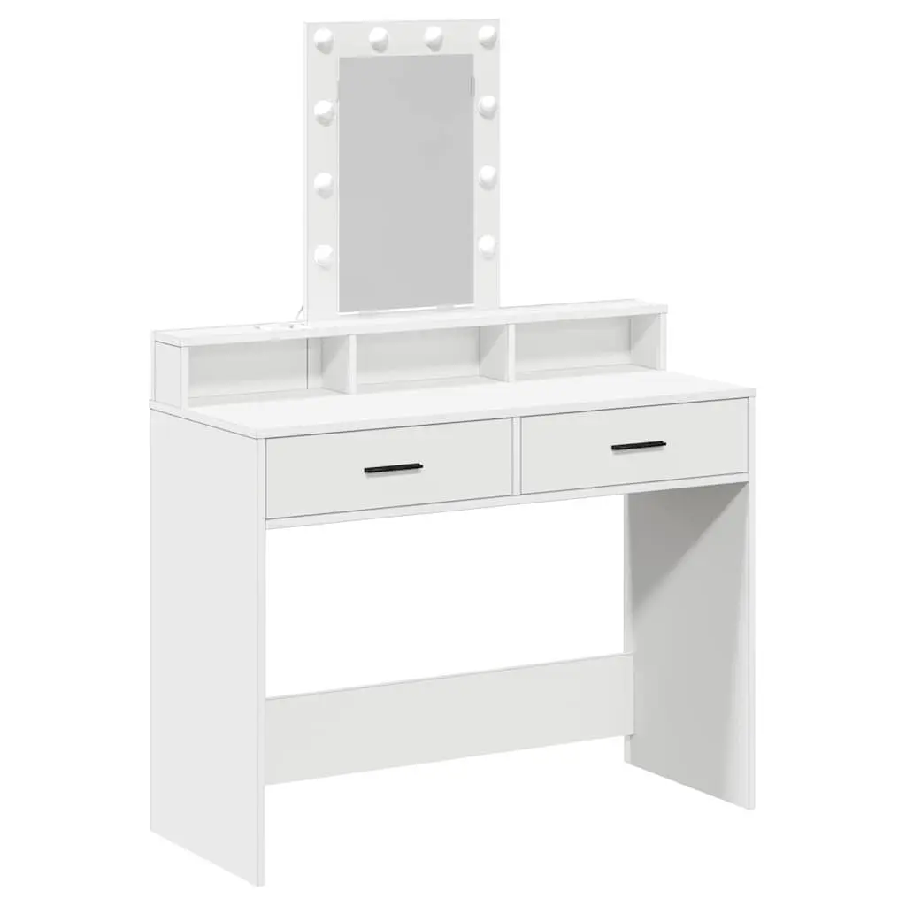 White Dressing Table 100 x 41 x 140 cm LED Mirror Lights Drawers USB Charging Port