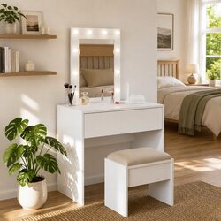 White Dressing Table Bedroom Vanity Unit Modern Design Engineered Wood