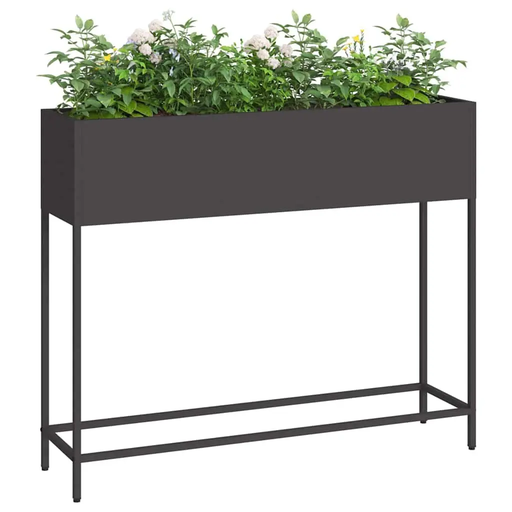 Raised Garden Planter Rectangular Metal Outdoor UV-Resistant Black Modern Style
