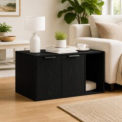 Cat Litter Box Enclosure Furniture Hidden Design Black Oak 80x50x45cm
