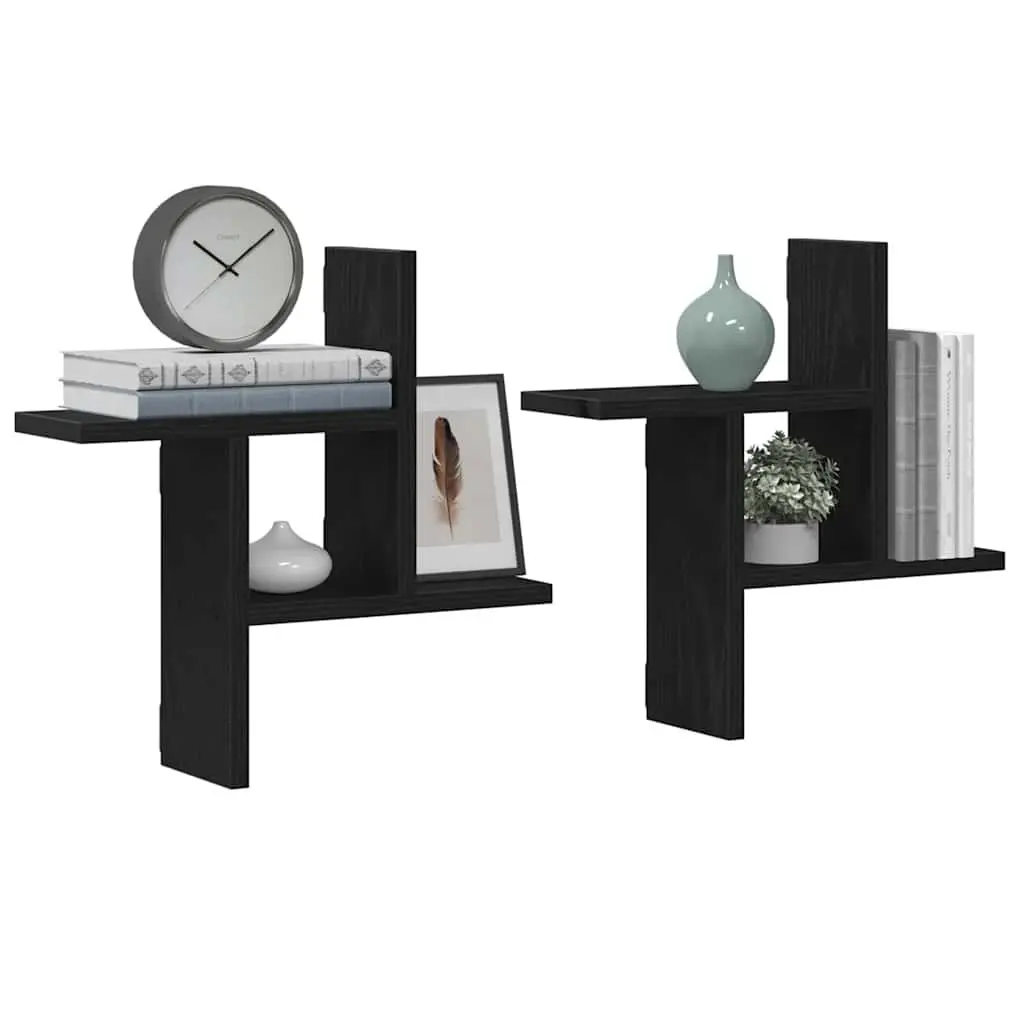 Wall Shelves 2 pcs Black Engineered Wood Floating Storage Display Organiser