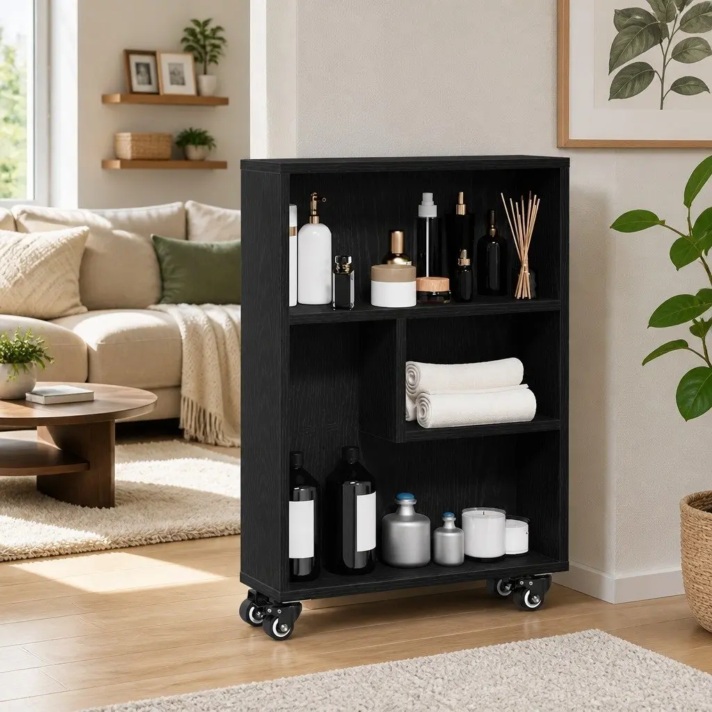 Narrow Storage Trolley Black Oak Engineered Wood Organizer