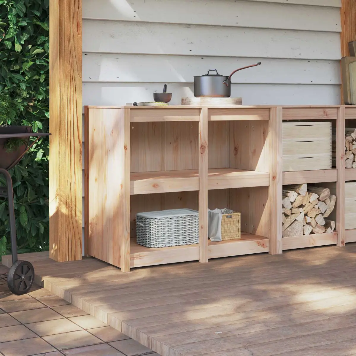 Kitchen Cabinet 106 x 55 x 92 cm Solid Pine Modern Storage Cupboard