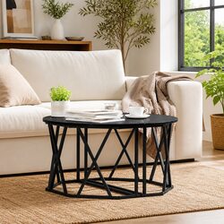 Modern Black Round Coffee Table 80x80x42cm for Living Rooms