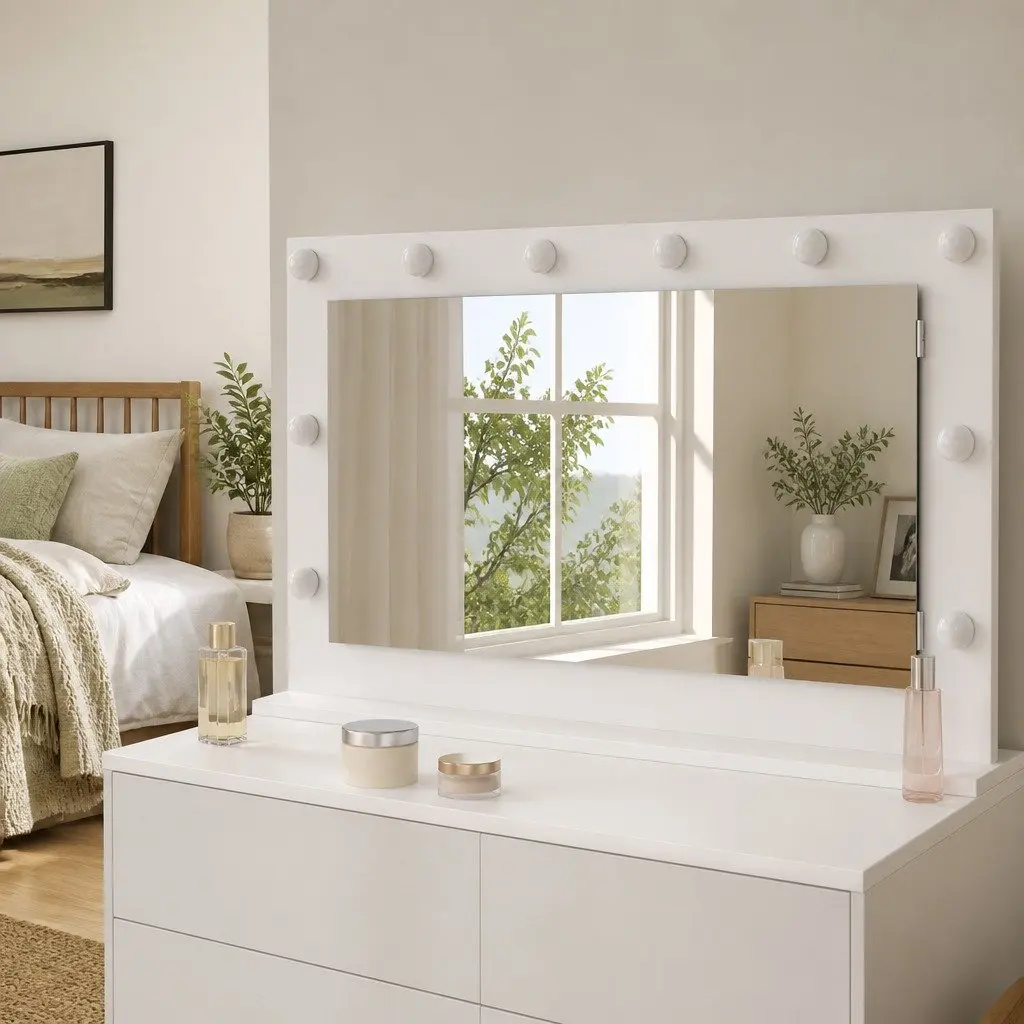 LED Vanity Mirror White Integrated LED Lighting Glass Engineered Wood