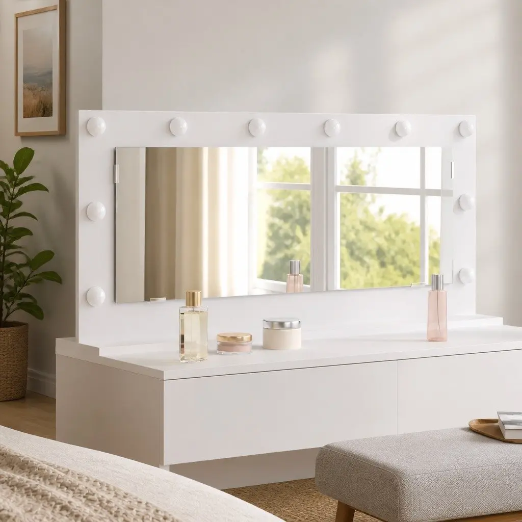 LED Vanity Mirror 100x45cm Integrated LED Strip Lights Flat Reflective Surface