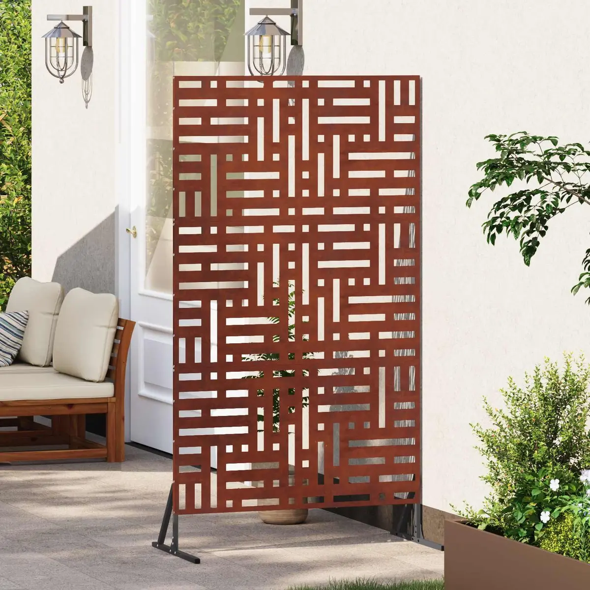 Garden Privacy Screen 100x50x180cm Steel Cut-Out Design Outdoor Fence Panel