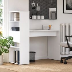 Stylish Study Desk with Integrated Shelving White 113x54x120cm