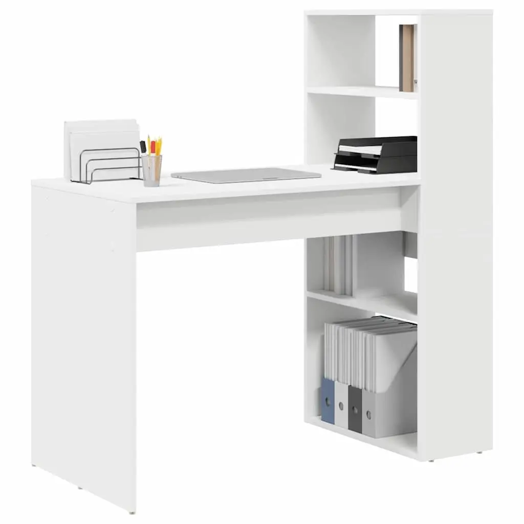 Study Desk 113x54x120cm White Modern with Integrated Shelves for Home Office