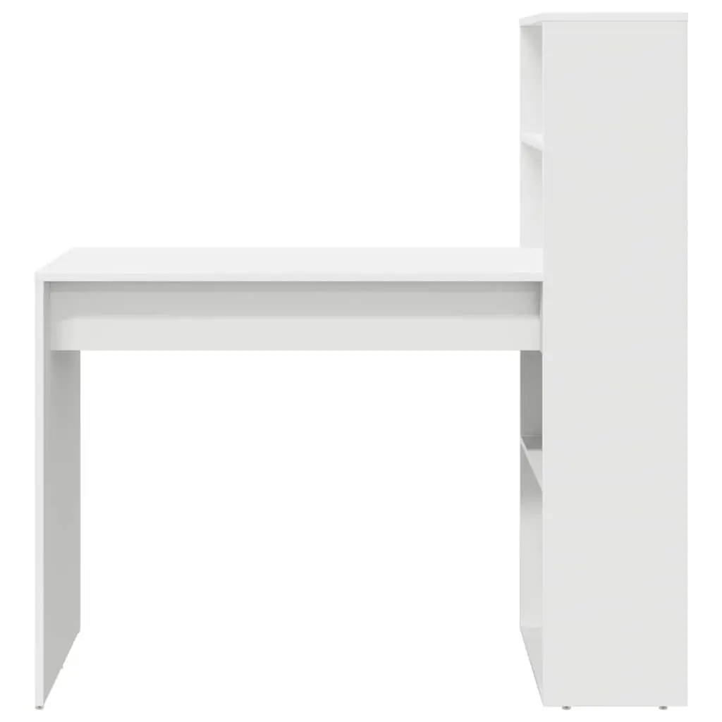 Study Desk 113x54x120cm White Modern with Integrated Shelves for Home Office