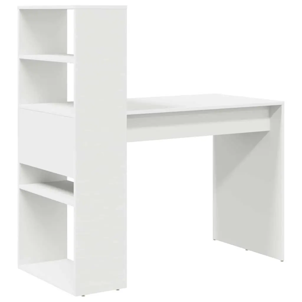 Study Desk 113x54x120cm White Modern with Integrated Shelves for Home Office