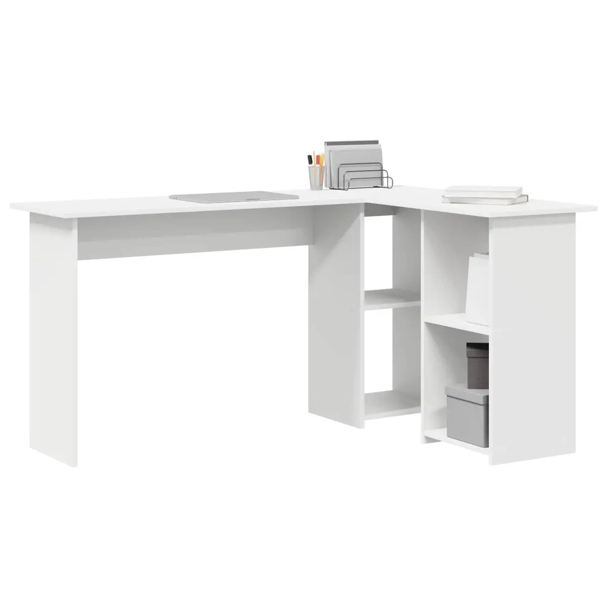 Corner Desk 142x102x73cm with Integrated Shelves for Home Office Study Workspace