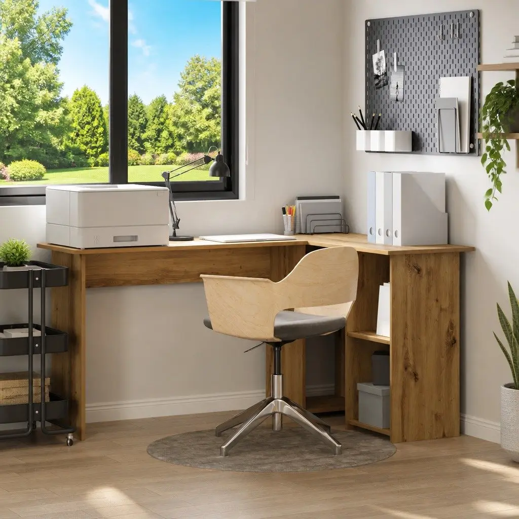 Corner Desk 142 x 102 x 73 cm Engineered Wood Modern Office Workspace Brown
