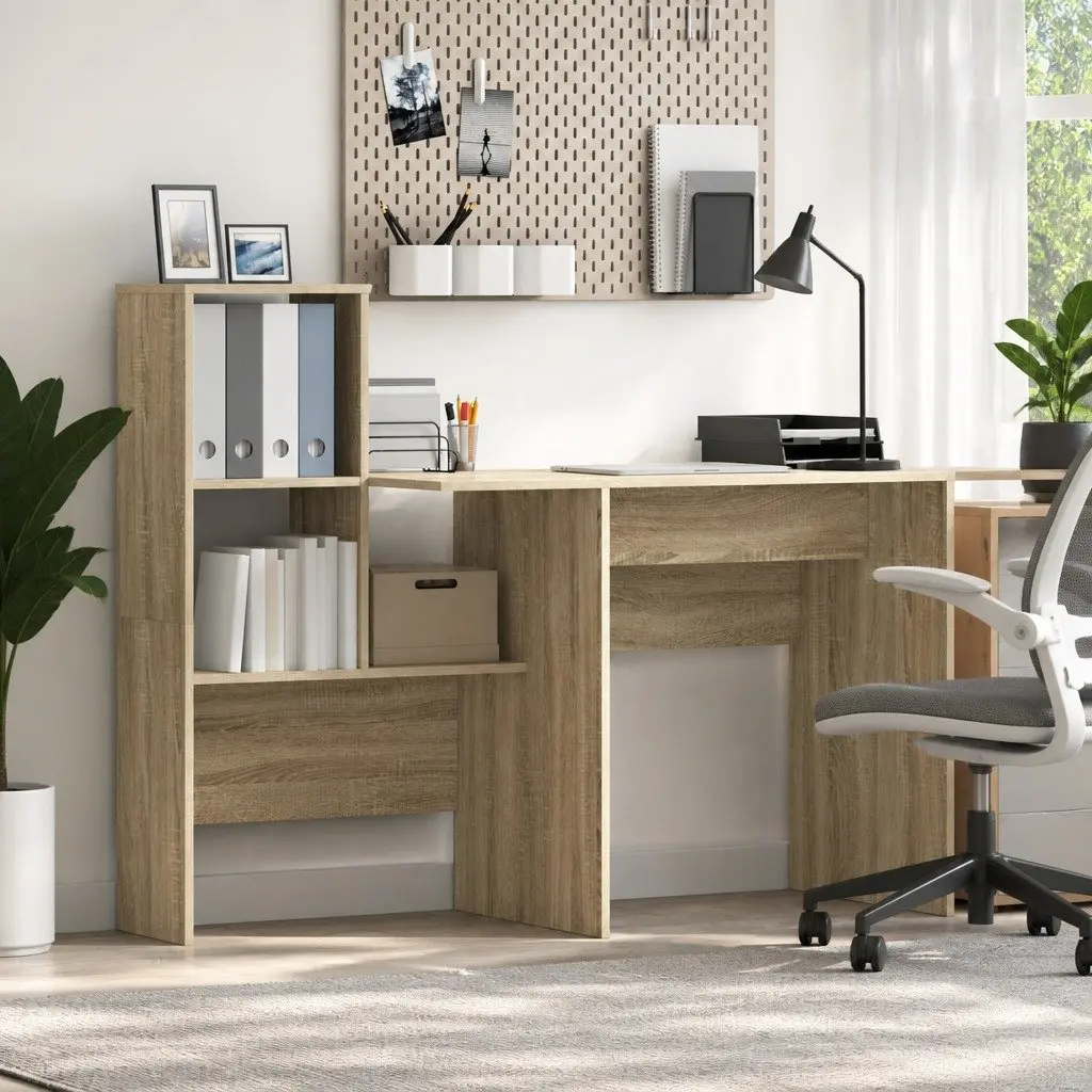 Engineered Wood Desk with Storage Shelves 1315 x 500 x 1065 mm Brown Sonoma Oak Home Office Furniture