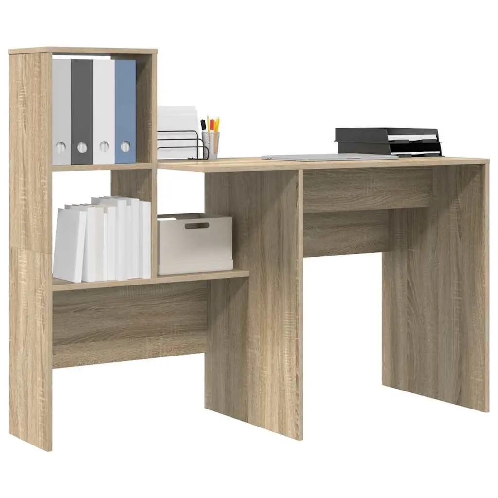 Engineered Wood Desk with Storage Shelves 1315 x 500 x 1065 mm Brown Sonoma Oak Home Office Furniture