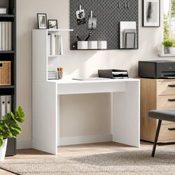 White Computer Desk with Built-in Shelves Storage Office Workstation Study Table