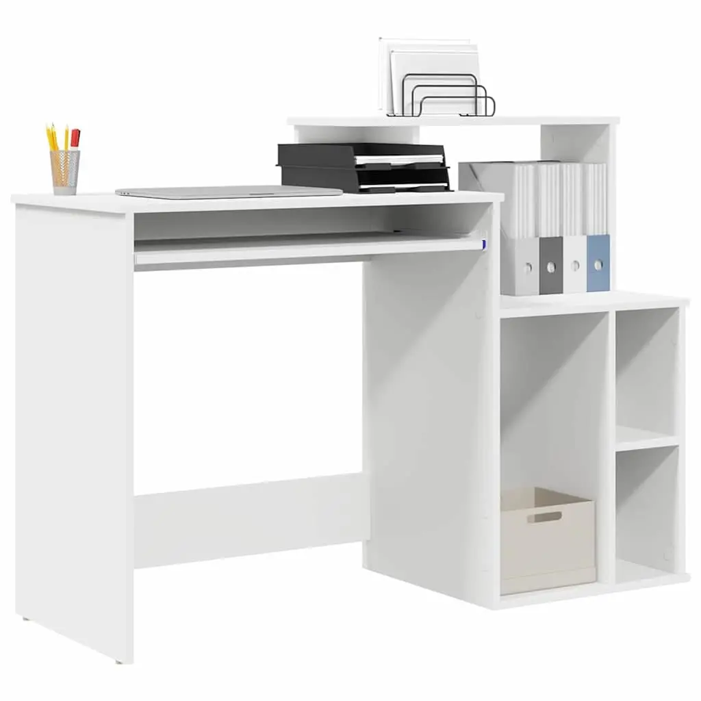 Desk 120.5cm White Engineered Wood Modern Home Office Workspace with Drawer and Shelving