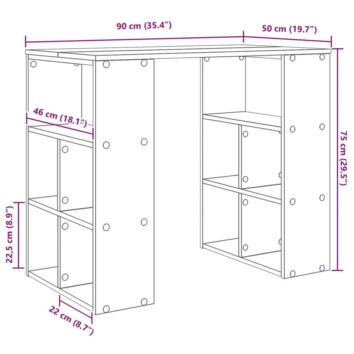 Writing Desk with Shelves White 90 x 50 x 75 cm Home Office Workspace Storage