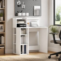 White Writing Desk with Shelf for a Functional Workspace 90 x 48 x 101.5 cm