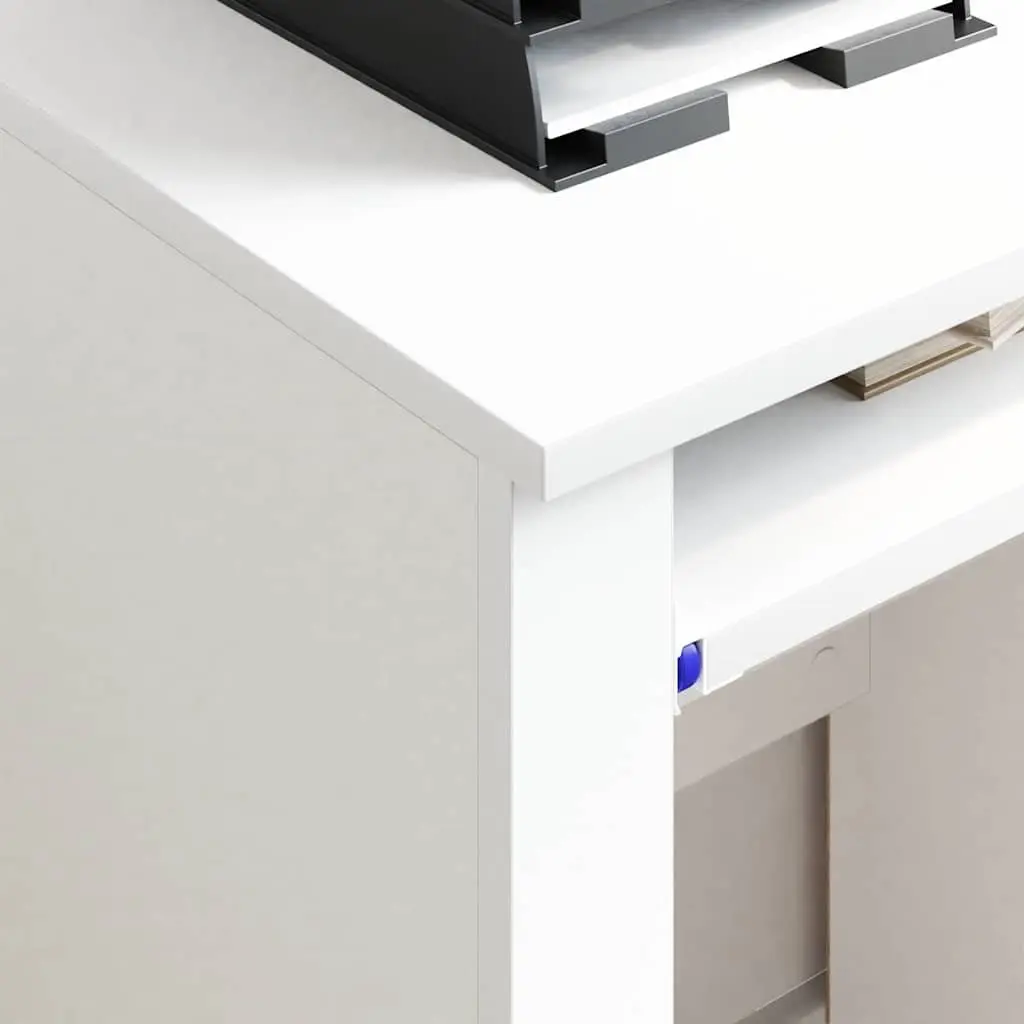 White Computer Desk 91 x 50 x 77 cm Mobile Office Workstation with Wheels Shelves Drawers