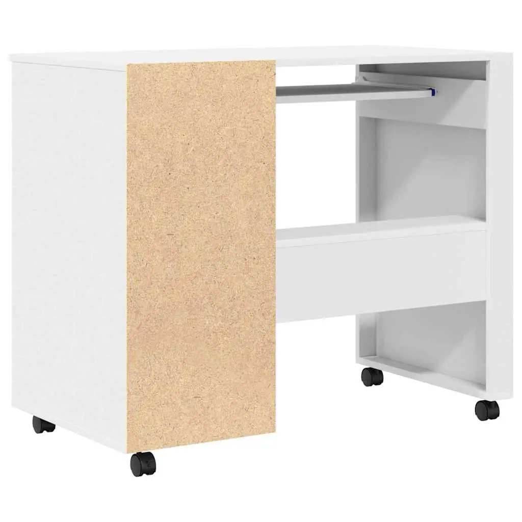 White Computer Desk 91 x 50 x 77 cm Mobile Office Workstation with Wheels Shelves Drawers