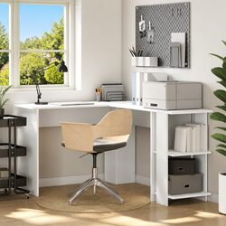 Stylish White Corner Desk for Optimized Home Office Space
