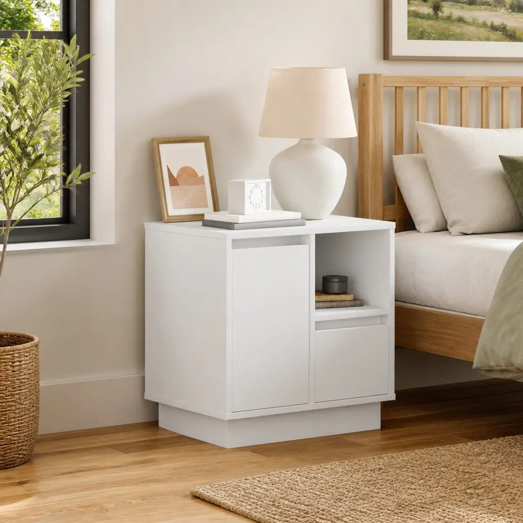 Bedside Cabinet 2 pcs White Engineered Wood 50 x 34.5 x 50 cm USB Powered LED Lighting Modern Storage
