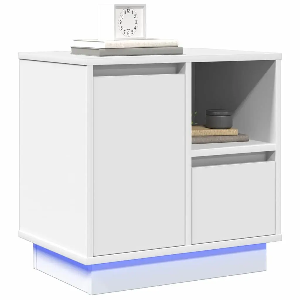 Bedside Cabinet 2 pcs White Engineered Wood 50 x 34.5 x 50 cm USB Powered LED Lighting Modern Storage