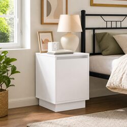 Bedside Cabinet 2 pcs White Engineered Wood Hinge Door USB LED Lighting Bedroom