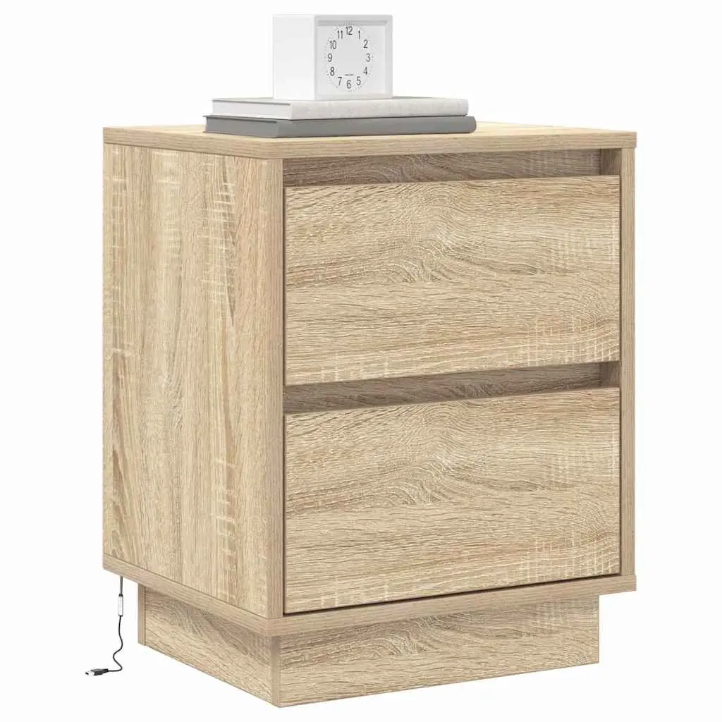 Bedside Cabinet 2 pcs Sonoma Oak Bedroom Nightstand with LED String Lights