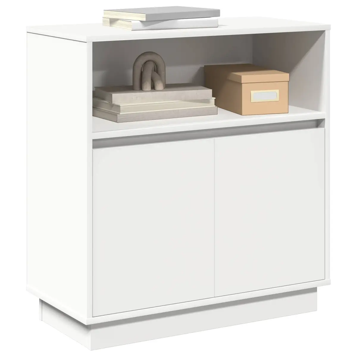 LED Sideboard White Modern Storage Cabinet Engineered Wood Hinged Doors RGB LED Lighting
