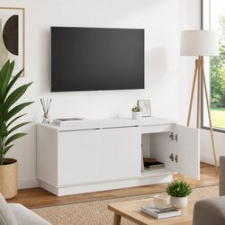 Functional White Engineered Wood TV Cabinet 100x38x49cm