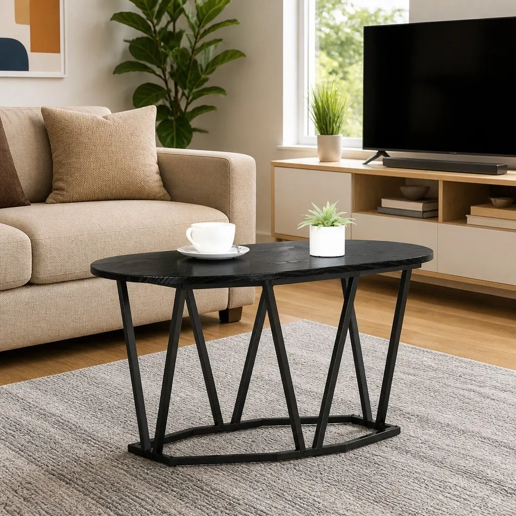 Oval Coffee Table Black Oak Industrial Modern Living Room Furniture 80x40x40.5cm