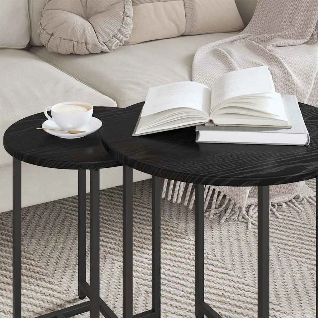 Side Table Set 2 Pieces Nesting Accent Tables Black Modern Industrial Living