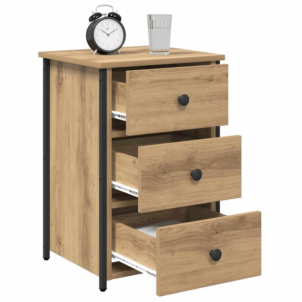 Bedside Cabinet 2 pcs Brown 40 x 36 x 60 cm Storage Drawer Engineered Wood Iron Frame