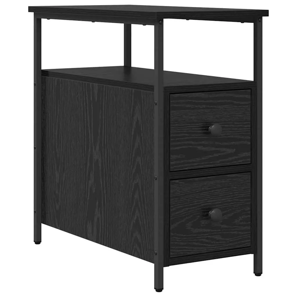 Bedside Cabinet 2 Pieces Black 30 x 60 x 60 cm Engineered Wood Storage Shelf Drawer