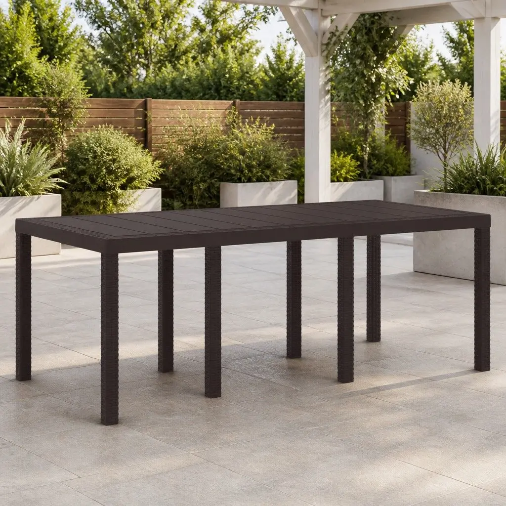 Garden Dining Table Rectangular 200x100cm Poly Rattan Brown Weather Resistant Steel Frame