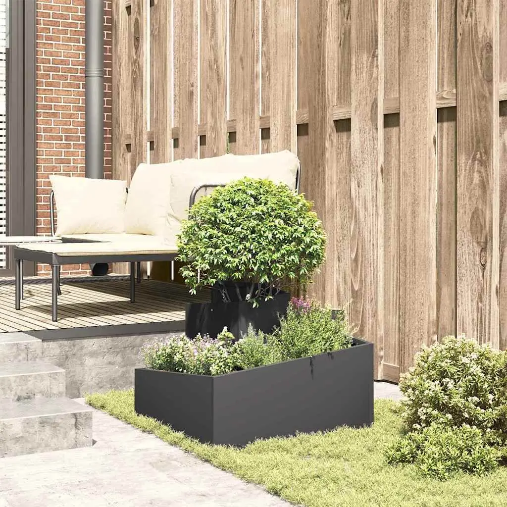 Garden Planter Black 60x60x50cm Metal Outdoor Flower Pot Raised Bed Pots