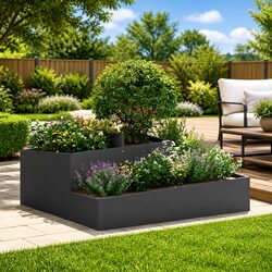 Garden Planter Black 100 x 100 x 50 cm Metal Outdoor Raised Bed Flower Box